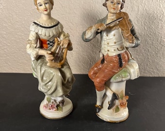 Norleans Japan Figurine Musicians in Blue and White in Victorian