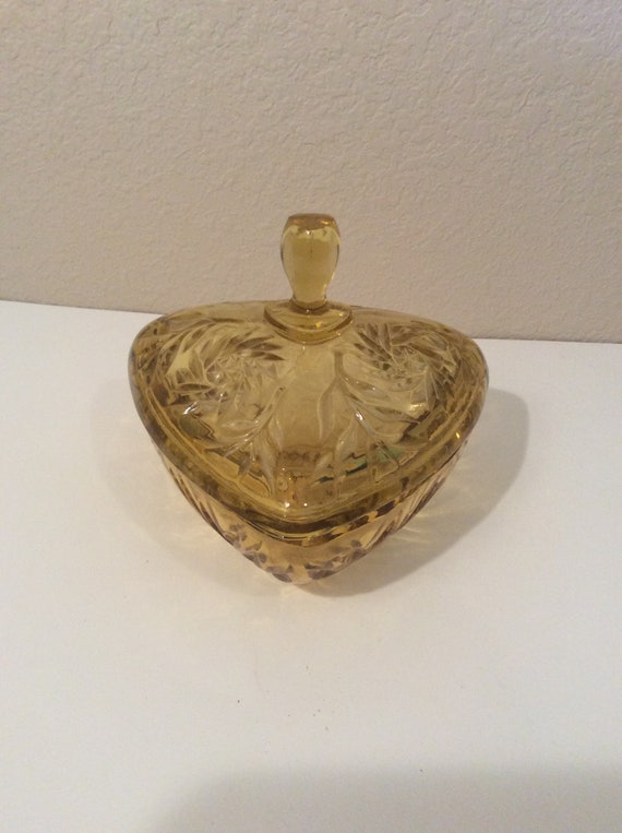 Vintage Amber Yellow Glass Candy Dish/ Large/pinwheel Etsy