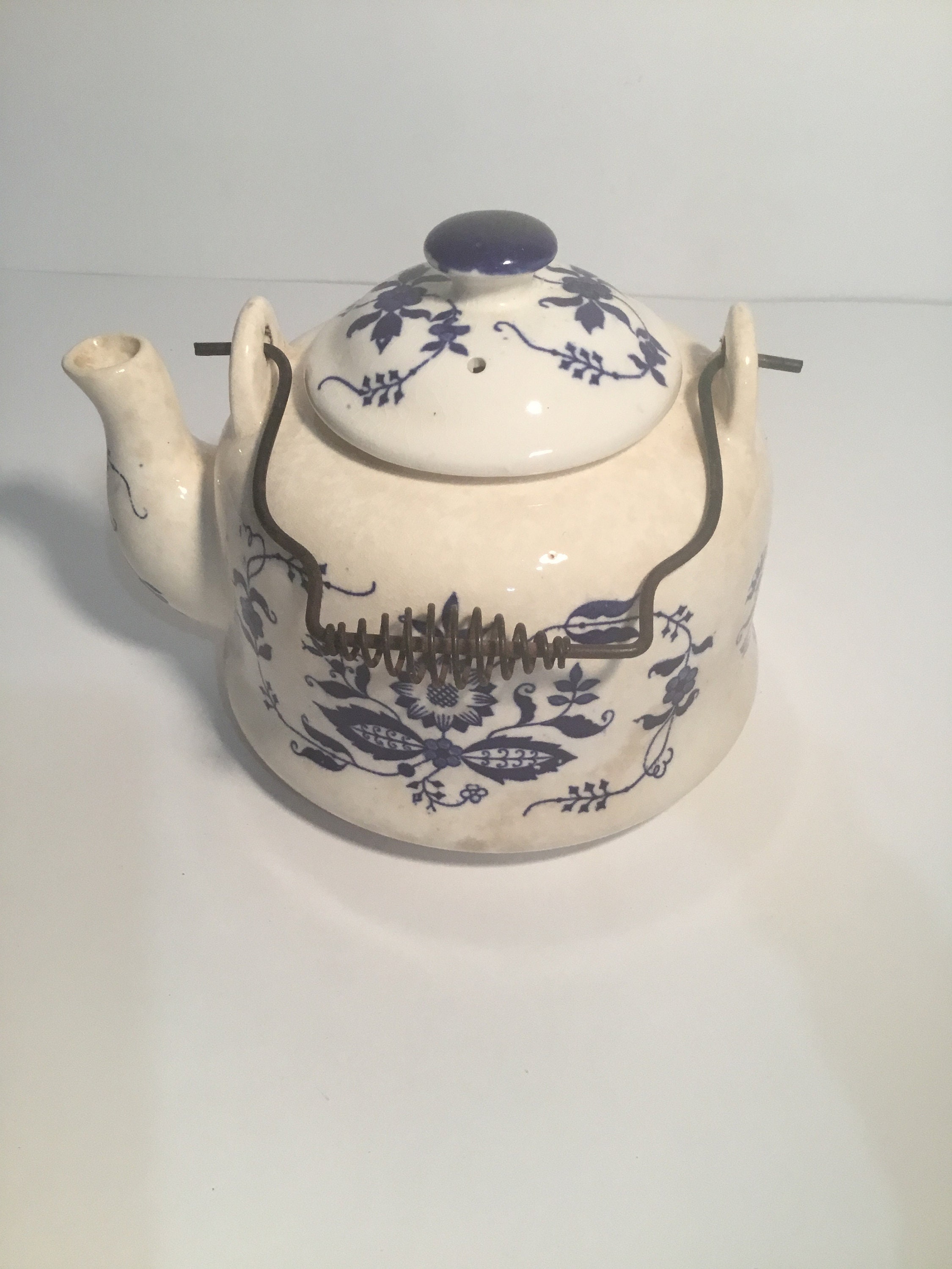 Vintage Blue Delft Teapot/Blue and White/Wire Handle Etsy