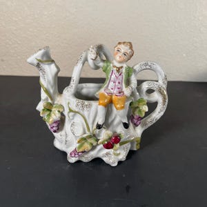 Vintage Japan Porcelain Boy on Watering Can Figurine Hand Painted