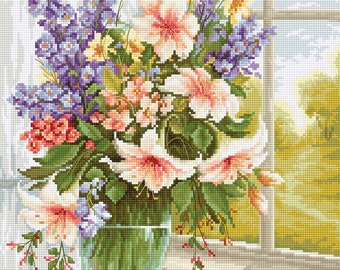 クロスステッチキット 窓辺の花 ルカのモダンな壁装飾 刺繍キット 簡単