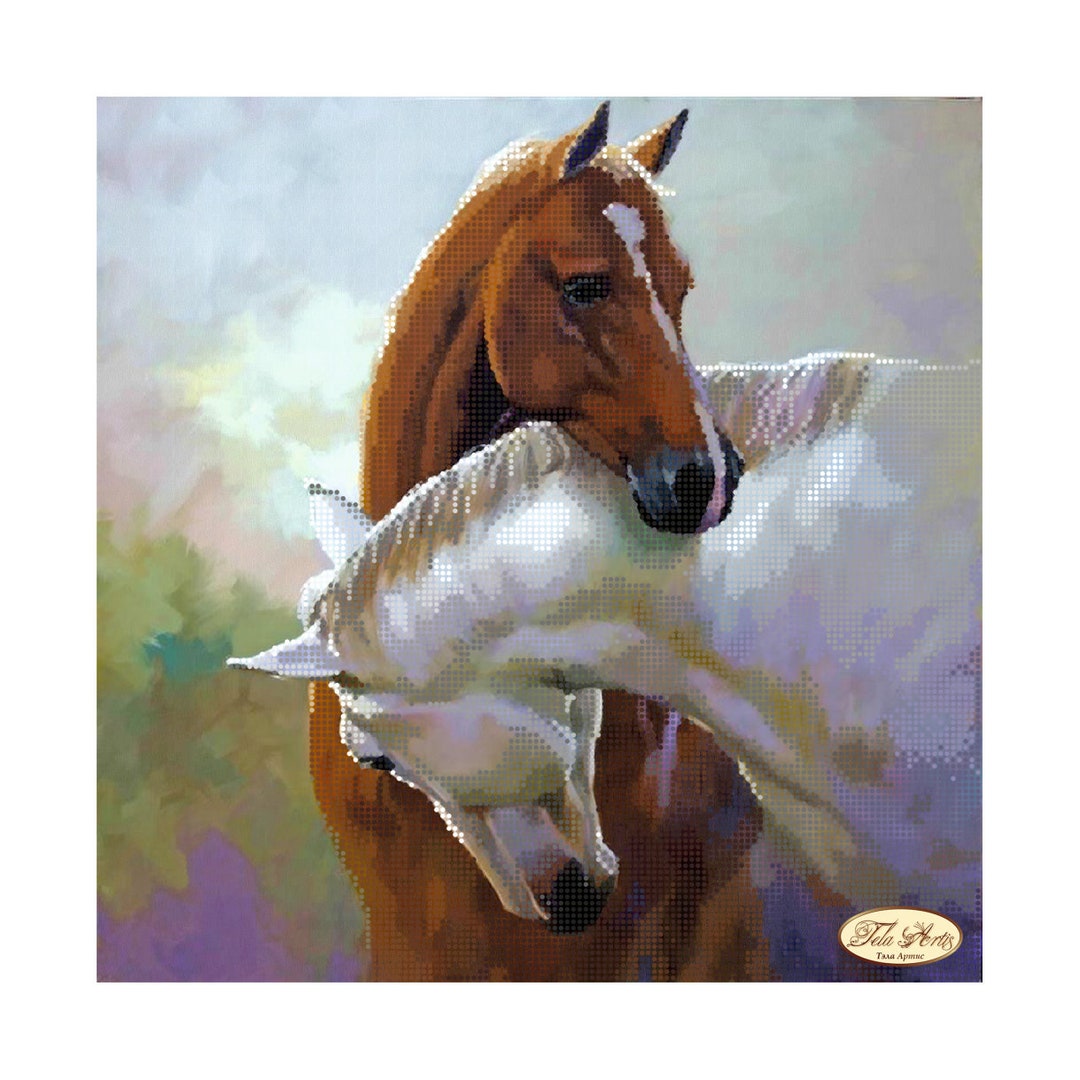 ビーズ刺繍キット 馬のペア 針仕事キット ビーズ細工 手刺繍キット