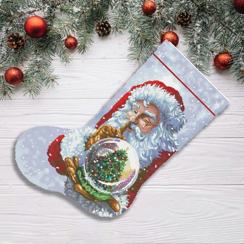 Christmas Stocking Santa with glass ball Counted Cross Stitch Pattern Santa Embroidery Xstitch Embroidery Needlepoint Chart Instant download image 4