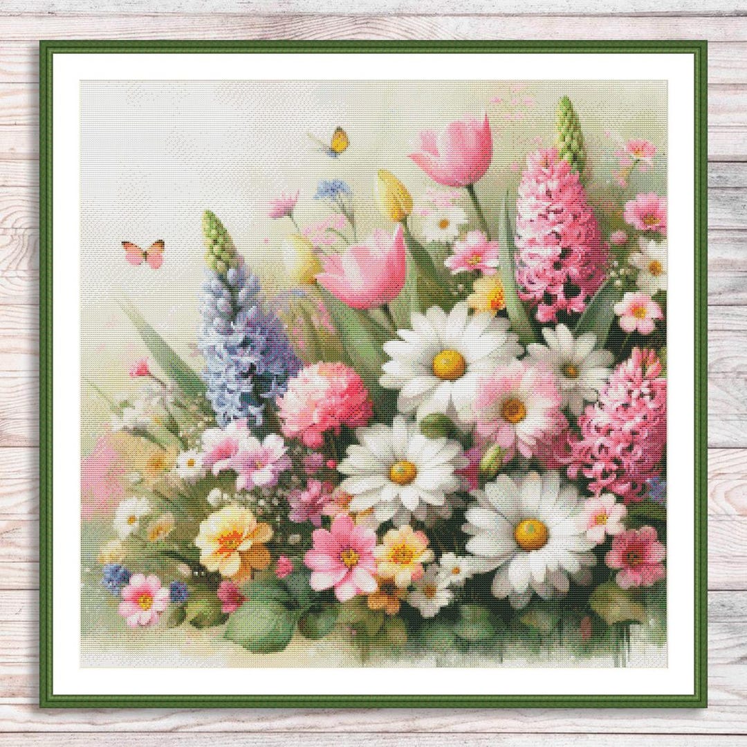 Summer Wildflowers Cross Stitch Pattern Garden Floral Pattern Modern ...