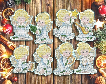 Christmas Cross Stitch Pattern Christmas Angels ornaments set Xmas Embroidery Tree Stitching Decor Embroidery Pattern Needlepoint Chart PDF