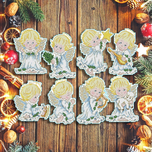 Christmas Cross Stitch Pattern Christmas Angels ornaments set Xmas Embroidery Tree Stitching Decor Embroidery Pattern Needlepoint Chart PDF