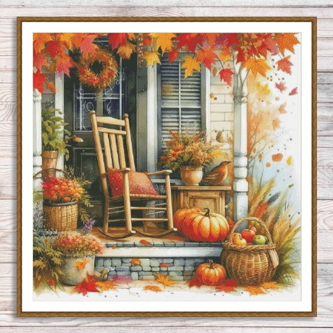 Autumn Cottage Counted Cross Stitch Pattern Autumn Landscape Pattern Forest Hand Embroidery Needlepoint Chart Village Cottage Pattern PDF