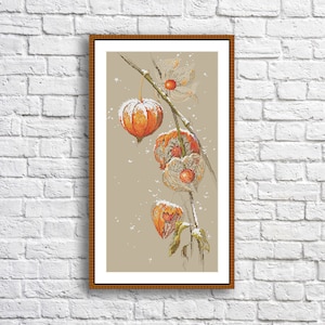 Physalis geteld kruissteekpatroon Digitaal patroon Bloemen modern decorpatroon Winterbloem Borduurnaaldkaart Download PDF