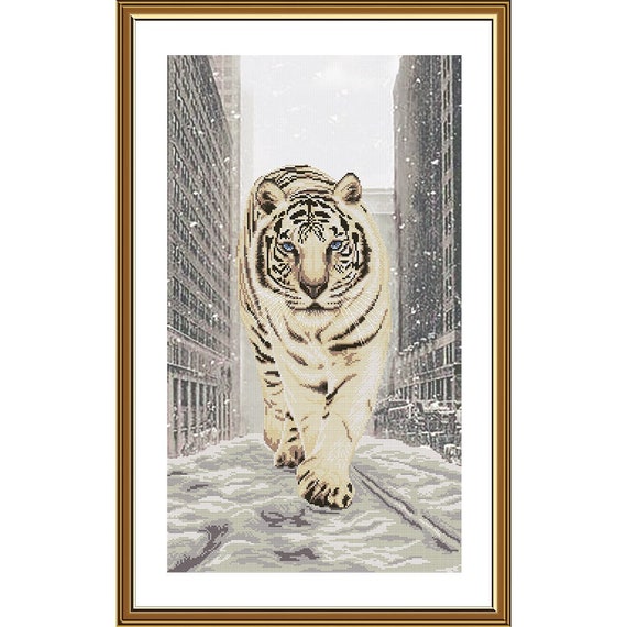 White Tiger Needlepoint Mother and Cubs Printed Canvas 