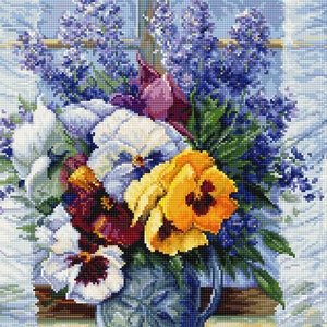 Bouquet with Pansy Counted Cross Stitch Kit Still life Modern Cross stitching kit Luca-S Embroidery Flower painting Needlepoint Bouquet