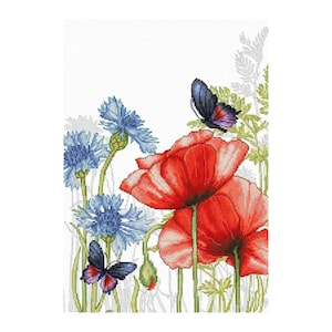 Zomer Klaprozen en vlinders Luca-S Borduurwerk Getelde Kruissteek Kit Moderne Kruisstiksel kit Wild Bloem schilderij Naaldpunt grafiek