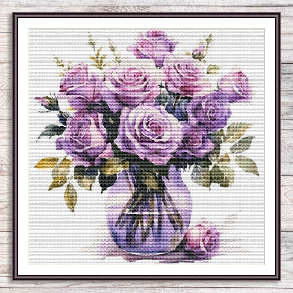 花瓶に入ったバラの花束 水彩バラ クロスステッチ パターン デジタル