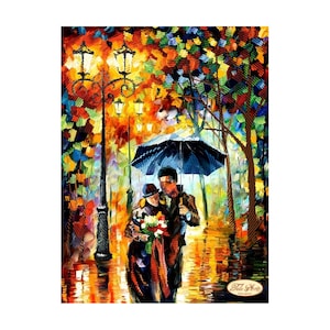 Bead Embroidery kit Autumn Park Evening Rain Umbrella Needlework Beadwork Hand embroidery Stitching decor Beading pattern Embroidery beads
