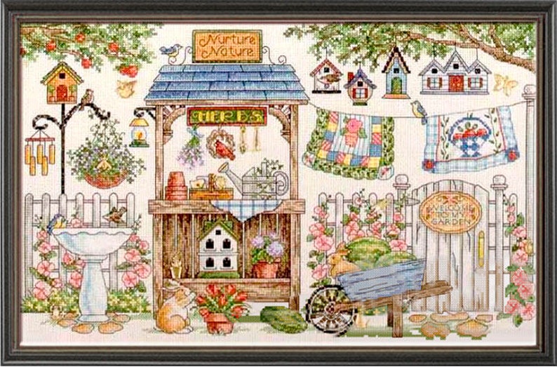 Garden Country Counted Cross Stitch Pattern Digital Pattern Modern Decor Landscape Pattern Hand Embroidery Needlepoint chart Garden Flower image 2