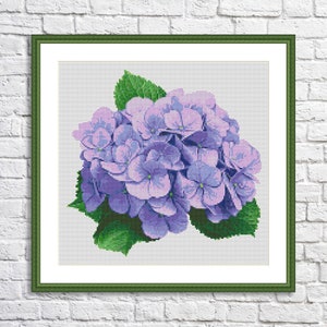 Hortensia geteld kruissteekpatroon Digitaal patroon Modern bloemendecorpatroon Zomerbloem borduren borduurpatroon PDF downloaden
