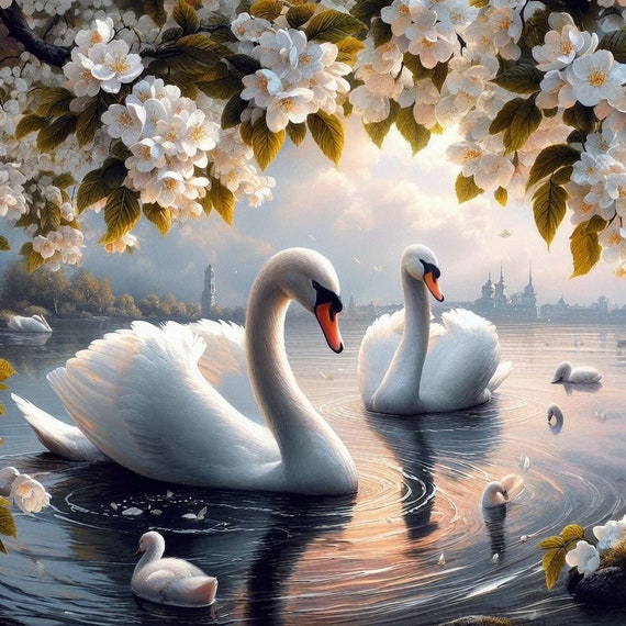 Pair of Swans Cross Stitch Pattern White Swan Birds Xstitch