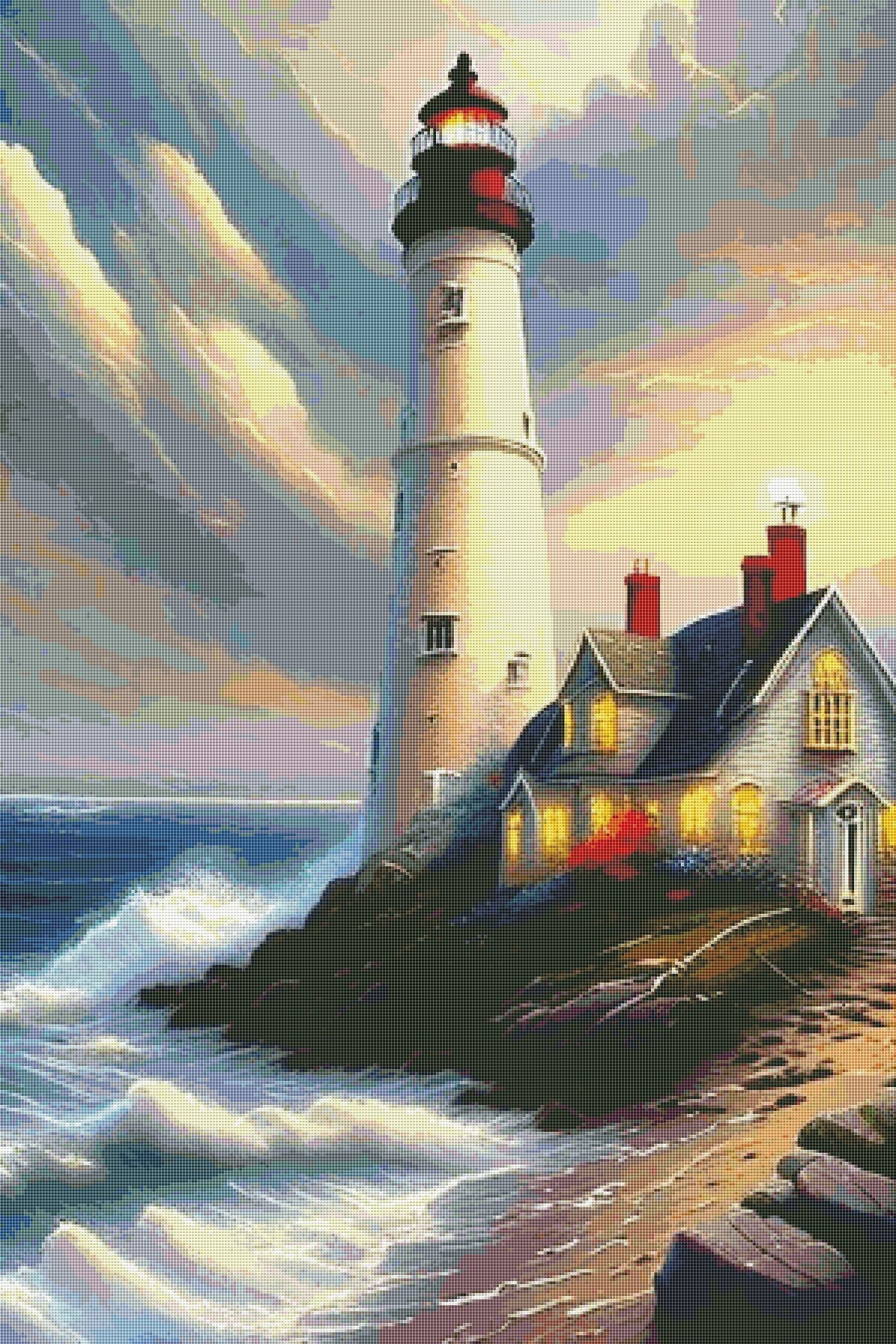 Lighthouse Counted Cross Stitch Pattern Beacon at Daybreak Digital ...