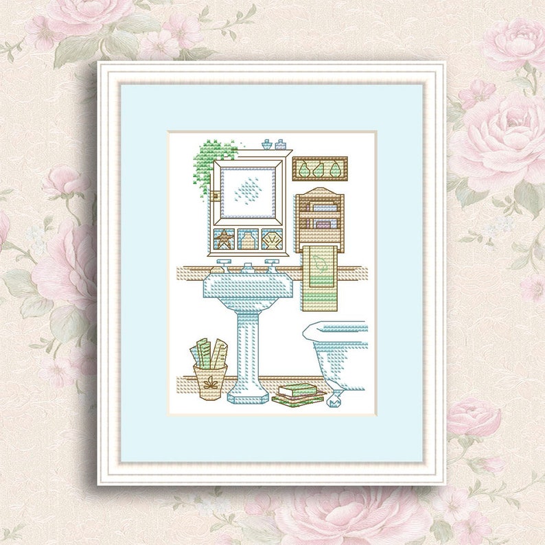 Bathroom Cross Stitch Pattern Washbasin Toilet Books Digital Etsy