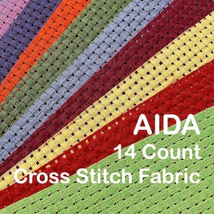 AIDA 14 Count Cross Stitch Fabric 8&quot;-24&quot; width Fabric to Stitch Needlepoint Fabric, Fabric for embroidery 8 Colors Large selection of sizes
