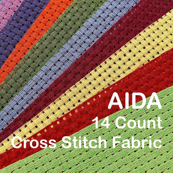 AIDA 14 Count Cross Stitch Fabric 8"-24" width Fabric to Stitch Needlepoint Fabric, Fabric for embroidery 8 Colors Large selection of sizes