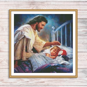 Sweet Dreams Cross Stitch Pattern Jesus Christ Religion Modern Wall Decor People Pattern Hand Embroidery Needlepoint Chart Digital PDF