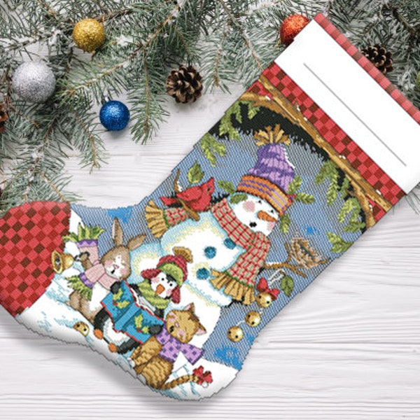 Cute Caroler Christmas Stocking Counted Cross Stitch Pattern Santa Embroidery Hand Xstitch Decor Embroidery Chart Needlepoint Chart