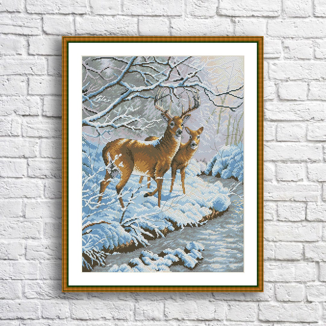 Creekside Deer Counted Cross Stitch Pattern Winter Forest Modern ...
