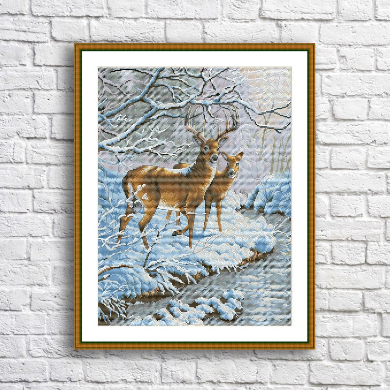 Creekside Deer Counted Cross Stitch Pattern Winter Forest Modern ...
