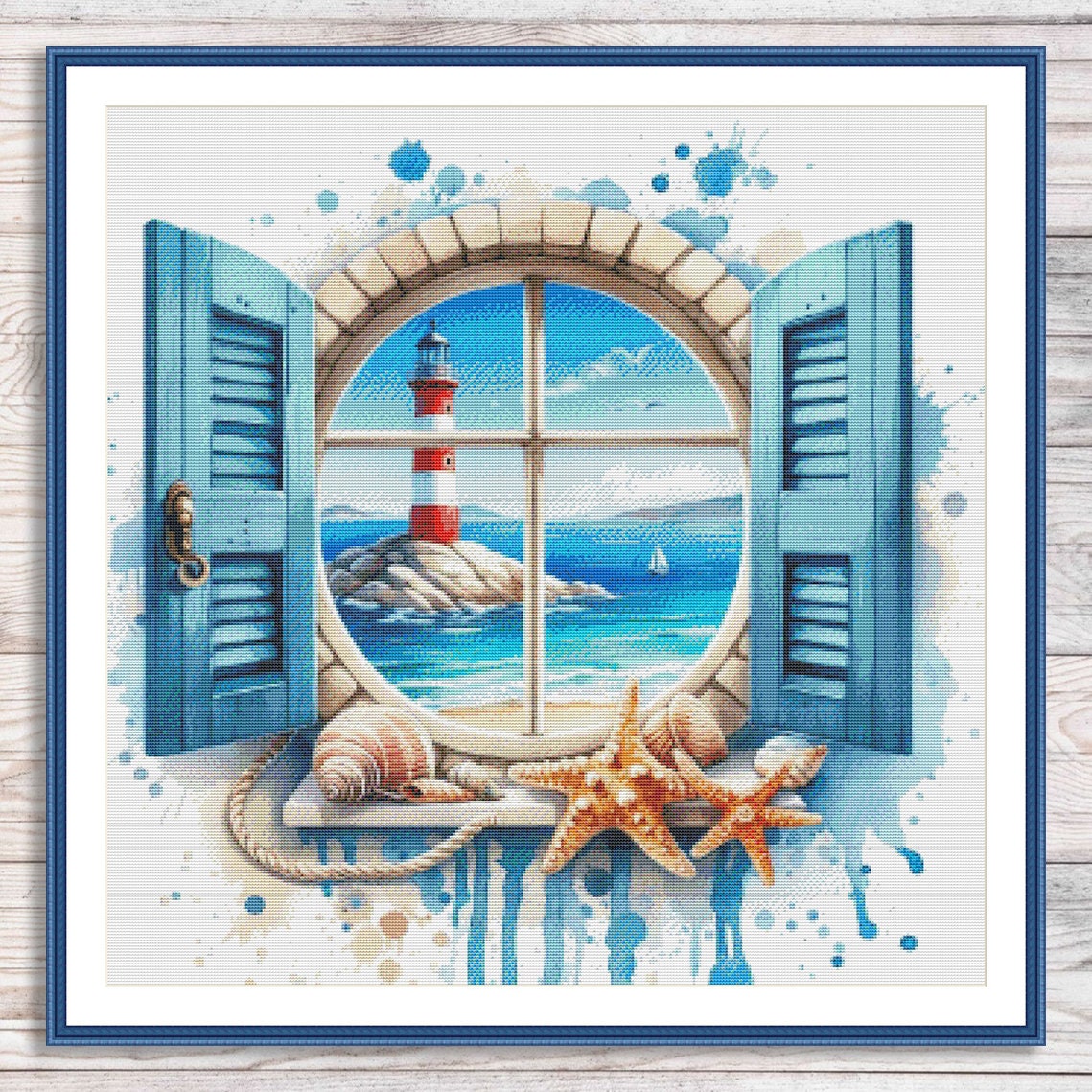 Lighthouse Counted Cross Stitch Pattern Shells Window Seascape Seagulls ...