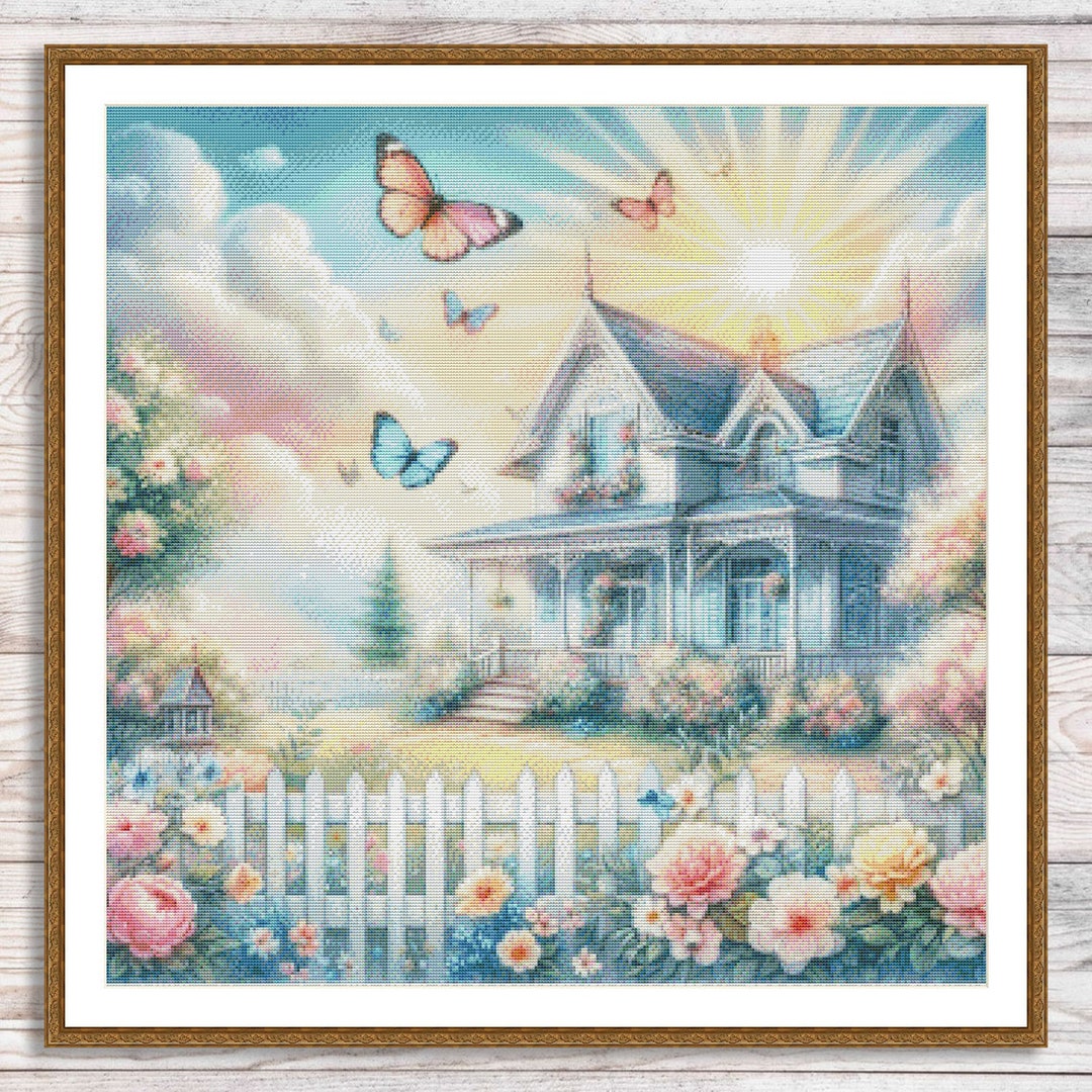 Vintage Cottage Counted Cross Stitch Pattern Summer Landscape Pattern ...
