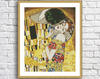 Gustav Klimt Kiss Cross Stitch Pattern Needlepoint chart Impression art Digital PDF Modern Wall Decor Hand Embroidery
