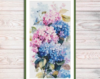 Hydrangea Counted Cross Stitch Pattern Digital Pattern Floral Modern Decor Pattern Summer Flower Embroidery Needlepoint Chart Download PDF