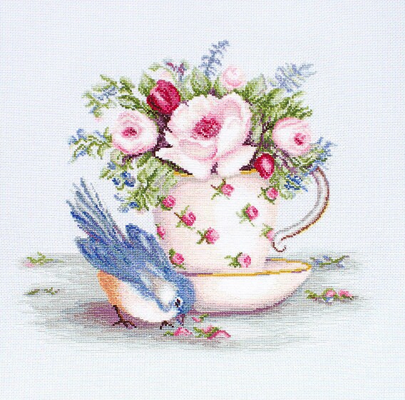Kit Punto Croce Luca-S Motivo Peonia - Dimensioni 20x26.5 Cm, 44 Colori, Filato Anchor, Tessuto Zweigart - 2
