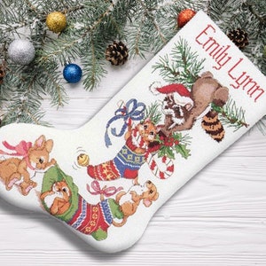 Friesky Friend Weihnachtsstrumpf Stickmuster Kreuzstichmuster Stickvorlage Stickbild Zählbild Stickerei gestickt