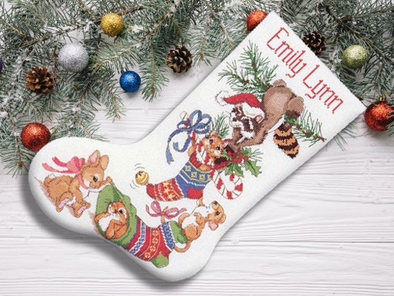 Permin Elf & Christmas Tree Stocking Cross Stitch Kit - 36cm x 58cm