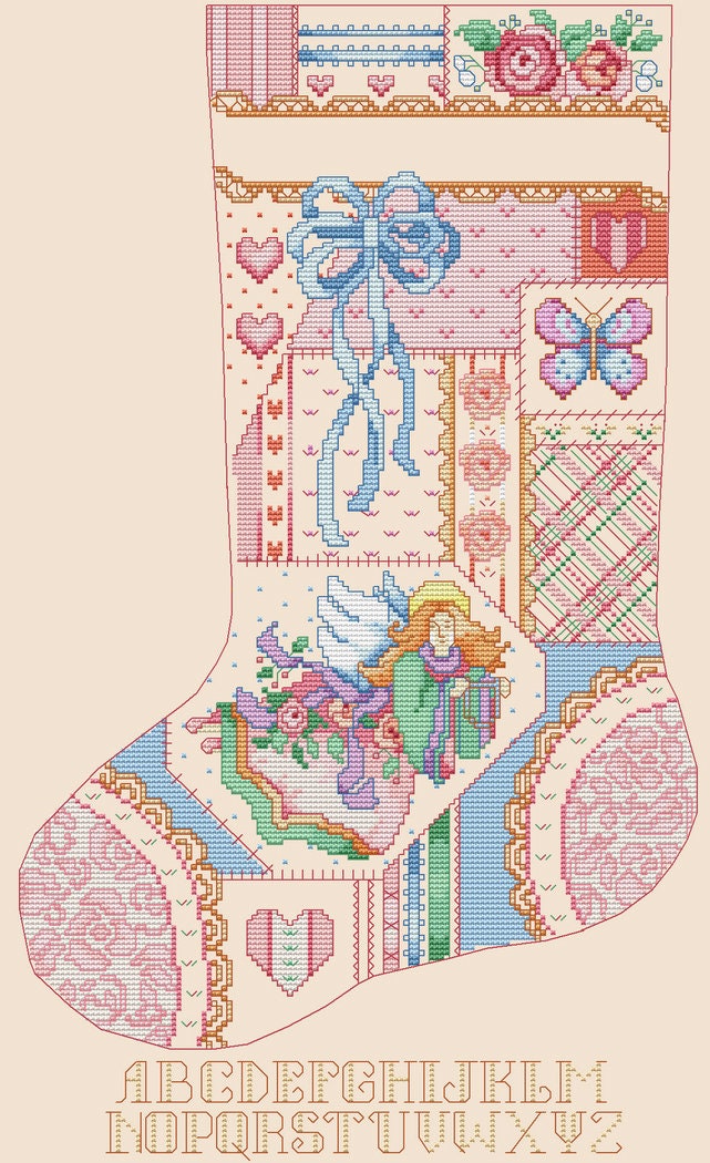 Victorian Christmas Stocking Cross Stitch Pattern Embroidery Etsy