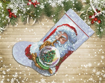 Christmas Stocking Santa with glass ball Counted Cross Stitch Pattern Santa Embroidery Xstitch Embroidery Needlepoint Chart Instant download