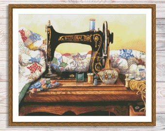Vintage sewing machine #2, Counted Cross Stitch Pattern, Digital Pattern, Sewing room Pattern, Hand Embroidery, Needlepoint chart