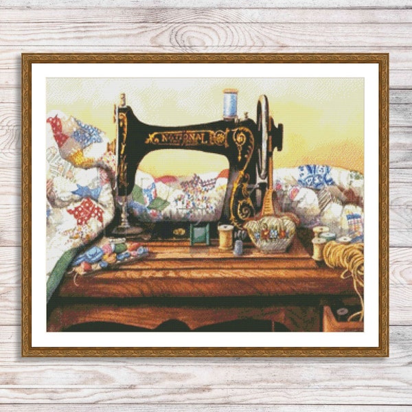 Vintage sewing machine #2, Counted Cross Stitch Pattern, Digital Pattern, Sewing room Pattern, Hand Embroidery, Needlepoint chart