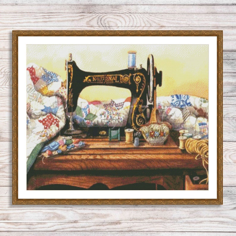 Vintage sewing machine 2, Counted Cross Stitch Pattern, Digital Pattern, Sewing room Pattern, Hand Embroidery, Needlepoint chart image 1