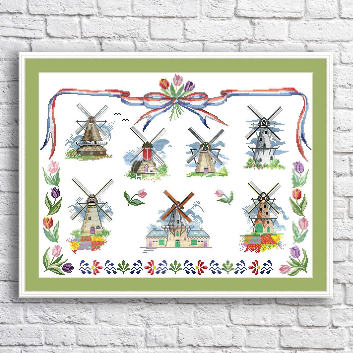 Dutch Windmills Counted Cross Stitch Pattern Holland Tulips Etsy