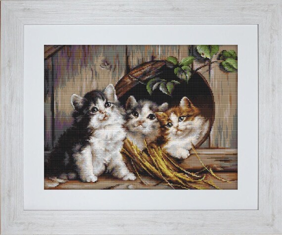 ヨーロッパ式刺繍絵タペストリー: Three Kittens ゴブラン タペストリー キット 3匹の子猫 ゴブラン ステッチ