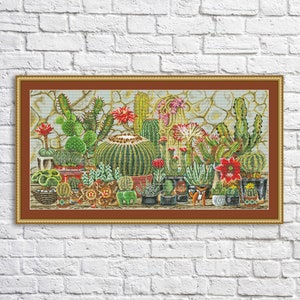 Vetplanten Kruissteekpatroon Cactus Bloemenpatroon Bloemstilleven Wild bloemenpatroon Cactus borduurwerk Borduurpatroon PDF