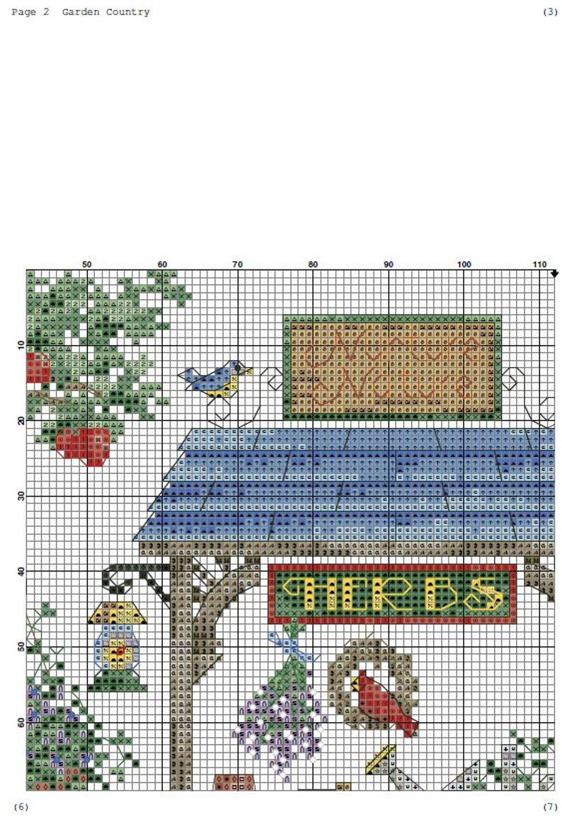 Garden Country Counted Cross Stitch Pattern Digital Pattern Modern Decor Landscape Pattern Hand Embroidery Needlepoint chart Garden Flower image 6