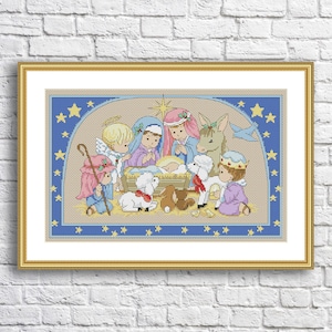 Święta noc Adwent prezent na Boże Narodzenie haft krzyżykowy wzór tabela haftów DIY haft PDF ręcznie Xstitch Decor tabela haftów