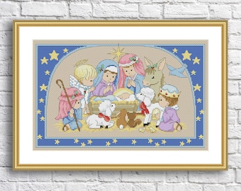 Holy Night Advent Christmas Gift Counted Cross Stitch Pattern Needlepoint Chart DIY Embroidery PDF Hand Xstitch Decor Embroidery Chart