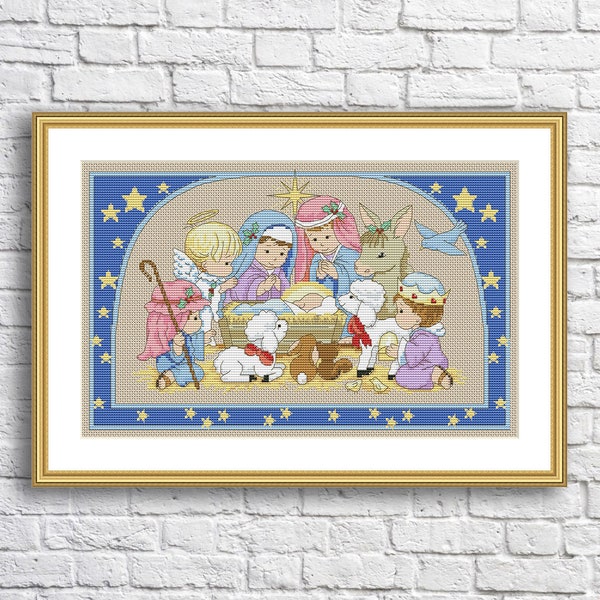 Holy Night Advent Christmas Gift Counted Cross Stitch Pattern Needlepoint Chart DIY Embroidery PDF Hand Xstitch Decor Embroidery Chart
