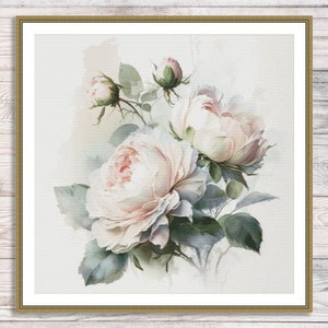 Witte pioenrozen Kruissteekpatroon Digitaal patroon Modern decor X-steekpatroon bloem Bloemen borduurwerk Borduurpatroon PDF