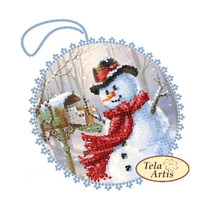 Cuenta Kit de bordado Decoración del árbol de Navidad Cartero de Año Nuevo Muñeco de nieve Bola Costura Abalorios Bordado a mano Costura Patrón de cuentas