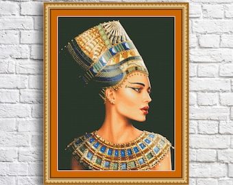 Queen of Egypt Neferiti Cross Stitch Pattern Wife of Pharaoh Pattern Egyptian Women Modern Wall Decor Hand Embroidery Needlepoint Chart